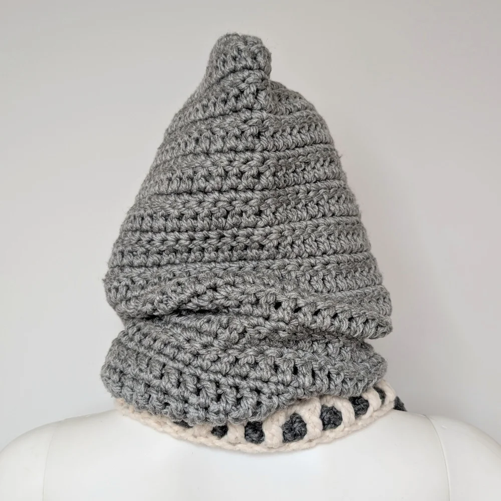Handmade Crochet Gray & Cream Wolf Head Cowl Hood Scarf With Ears Beenie Hat